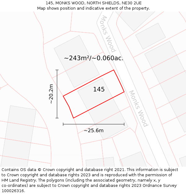 145, MONKS WOOD, NORTH SHIELDS, NE30 2UE: Plot and title map