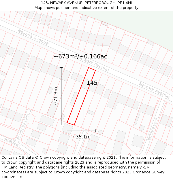 145, NEWARK AVENUE, PETERBOROUGH, PE1 4NL: Plot and title map