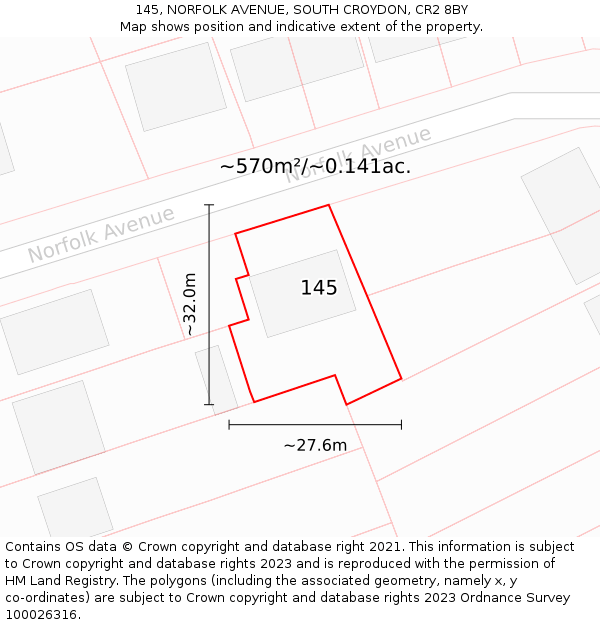 145, NORFOLK AVENUE, SOUTH CROYDON, CR2 8BY: Plot and title map