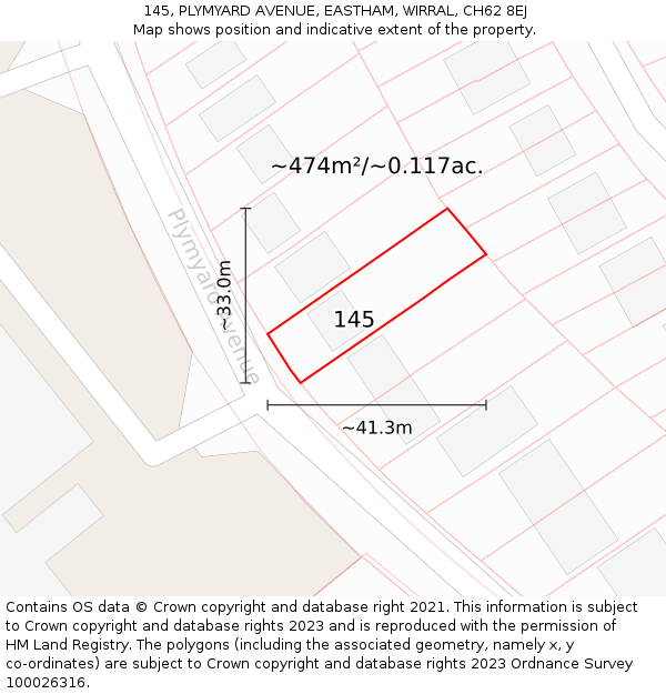 145, PLYMYARD AVENUE, EASTHAM, WIRRAL, CH62 8EJ: Plot and title map