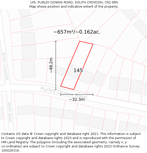 145, PURLEY DOWNS ROAD, SOUTH CROYDON, CR2 0RN: Plot and title map