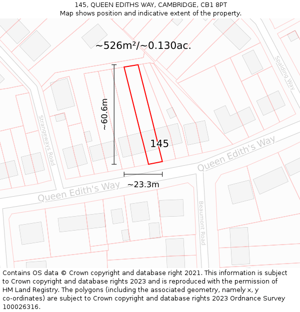145, QUEEN EDITHS WAY, CAMBRIDGE, CB1 8PT: Plot and title map