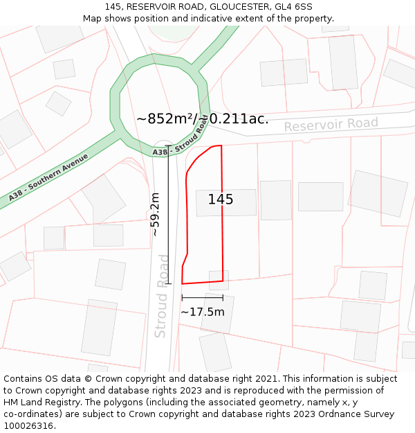 145, RESERVOIR ROAD, GLOUCESTER, GL4 6SS: Plot and title map