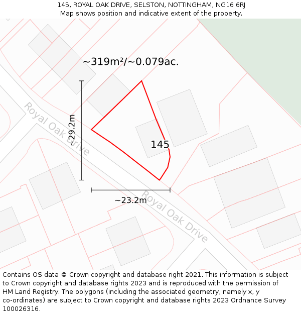 145, ROYAL OAK DRIVE, SELSTON, NOTTINGHAM, NG16 6RJ: Plot and title map