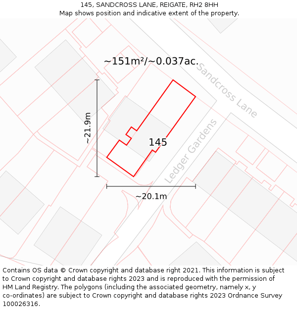 145, SANDCROSS LANE, REIGATE, RH2 8HH: Plot and title map