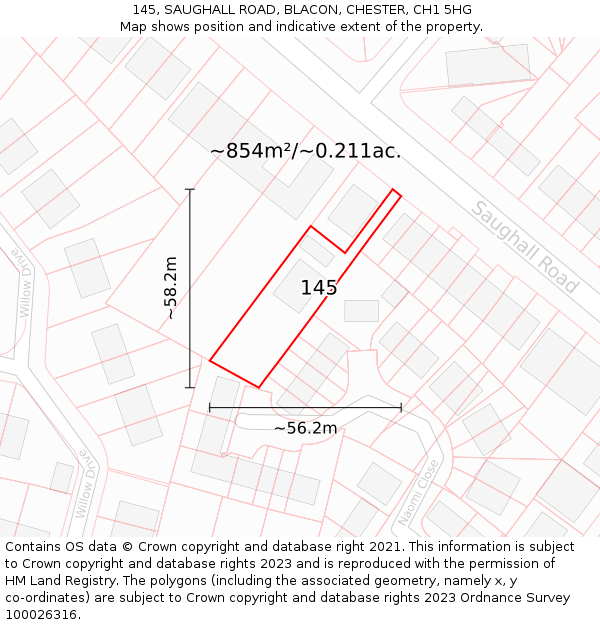 145, SAUGHALL ROAD, BLACON, CHESTER, CH1 5HG: Plot and title map