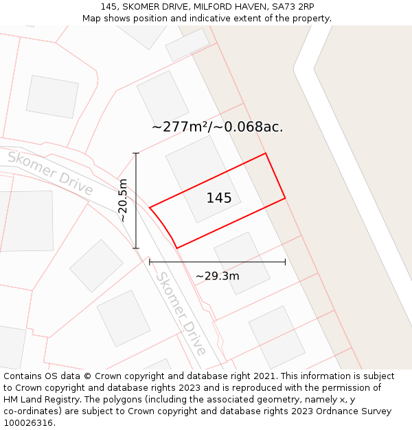 145, SKOMER DRIVE, MILFORD HAVEN, SA73 2RP: Plot and title map