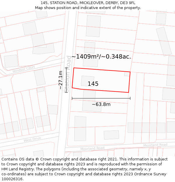 145, STATION ROAD, MICKLEOVER, DERBY, DE3 9FL: Plot and title map
