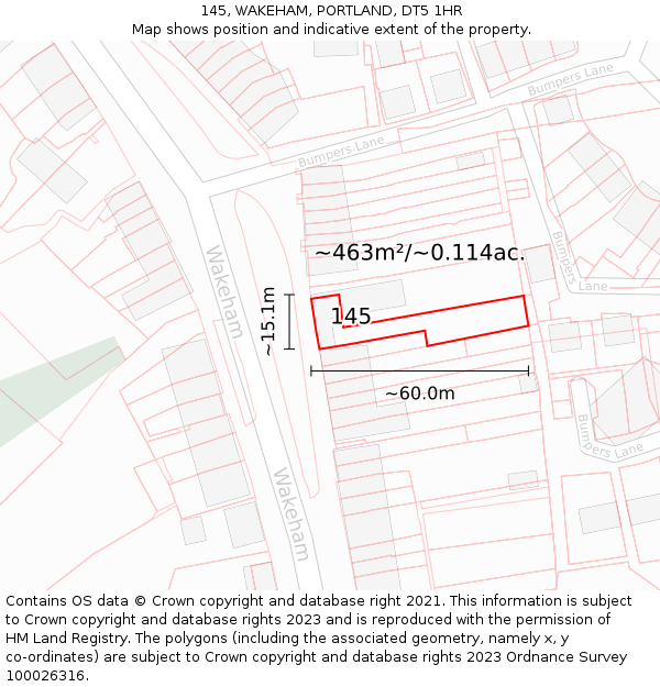 145, WAKEHAM, PORTLAND, DT5 1HR: Plot and title map