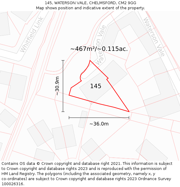 145, WATERSON VALE, CHELMSFORD, CM2 9GG: Plot and title map
