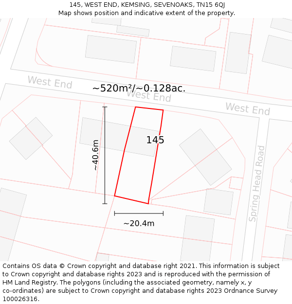 145, WEST END, KEMSING, SEVENOAKS, TN15 6QJ: Plot and title map