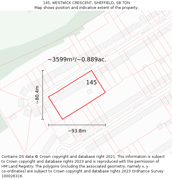145, WESTWICK CRESCENT, SHEFFIELD, S8 7DN: Plot and title map