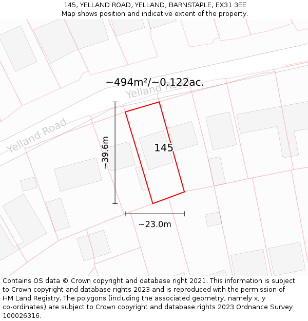 145, YELLAND ROAD, YELLAND, BARNSTAPLE, EX31 3EE: Plot and title map