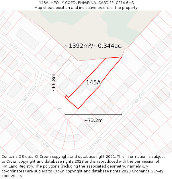 145A, HEOL Y COED, RHIWBINA, CARDIFF, CF14 6HS: Plot and title map