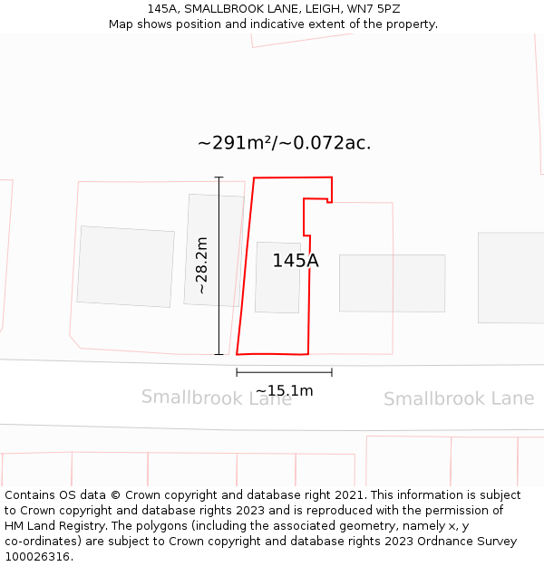 145A, SMALLBROOK LANE, LEIGH, WN7 5PZ: Plot and title map