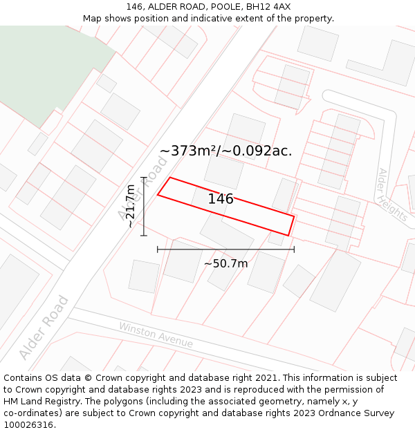 146, ALDER ROAD, POOLE, BH12 4AX: Plot and title map