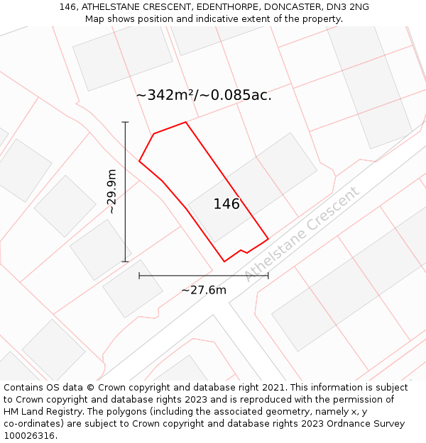 146, ATHELSTANE CRESCENT, EDENTHORPE, DONCASTER, DN3 2NG: Plot and title map