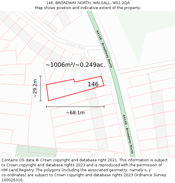 146, BROADWAY NORTH, WALSALL, WS1 2QA: Plot and title map