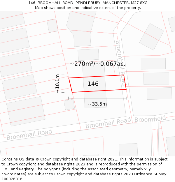 146, BROOMHALL ROAD, PENDLEBURY, MANCHESTER, M27 8XG: Plot and title map