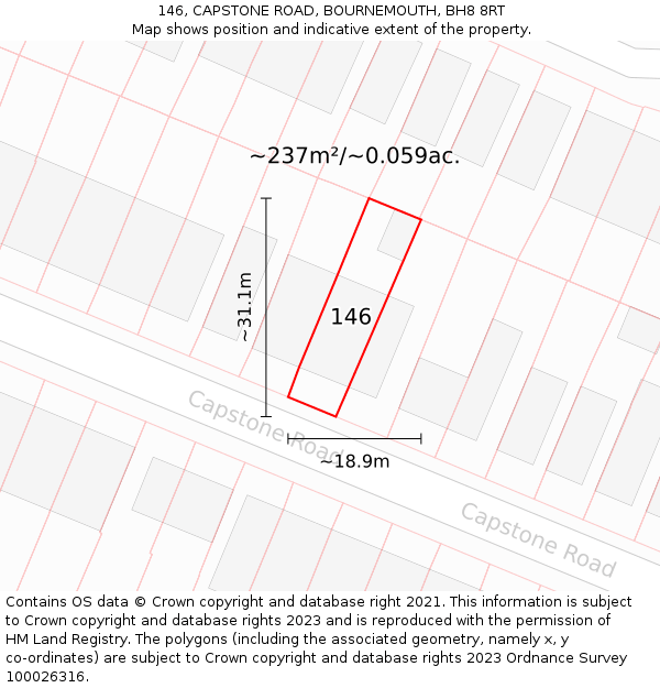 146, CAPSTONE ROAD, BOURNEMOUTH, BH8 8RT: Plot and title map