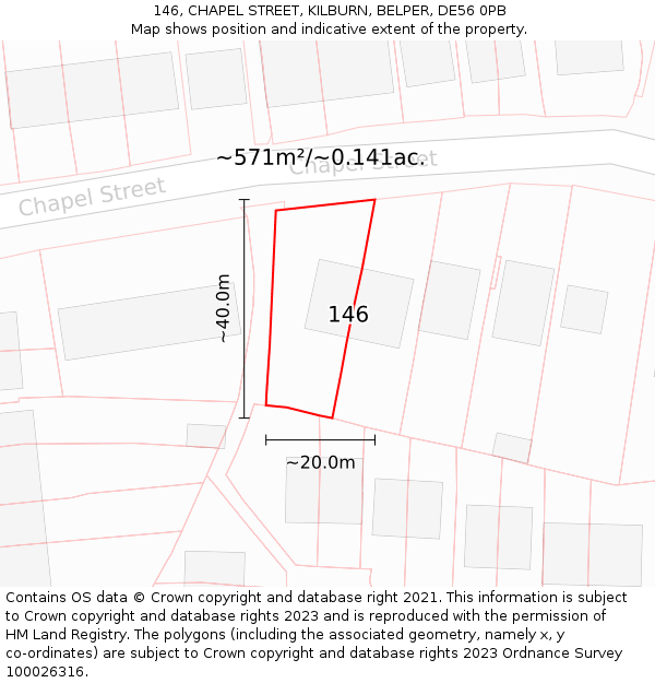 146, CHAPEL STREET, KILBURN, BELPER, DE56 0PB: Plot and title map