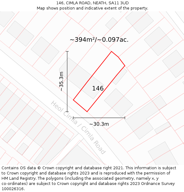 146, CIMLA ROAD, NEATH, SA11 3UD: Plot and title map