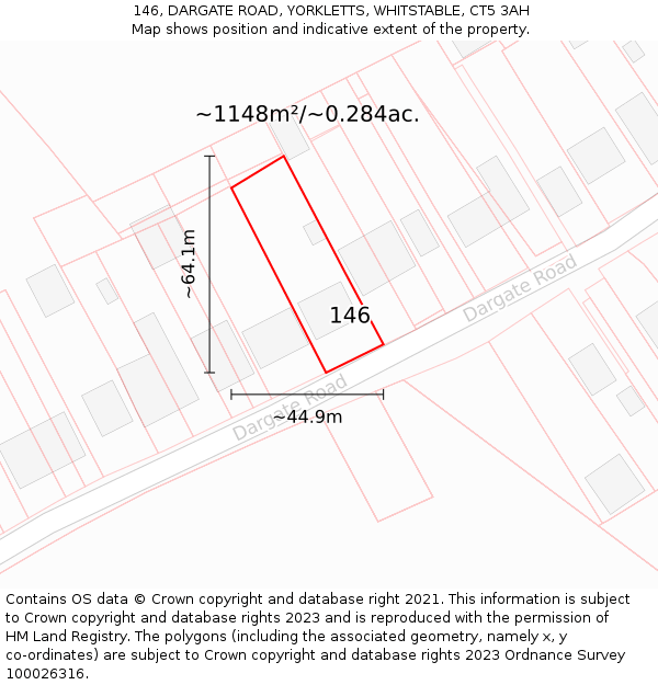 146, DARGATE ROAD, YORKLETTS, WHITSTABLE, CT5 3AH: Plot and title map
