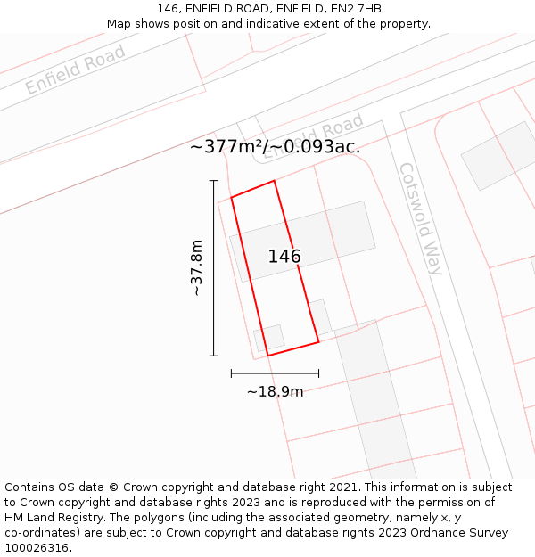 146, ENFIELD ROAD, ENFIELD, EN2 7HB: Plot and title map