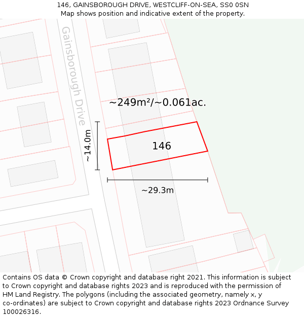 146, GAINSBOROUGH DRIVE, WESTCLIFF-ON-SEA, SS0 0SN: Plot and title map