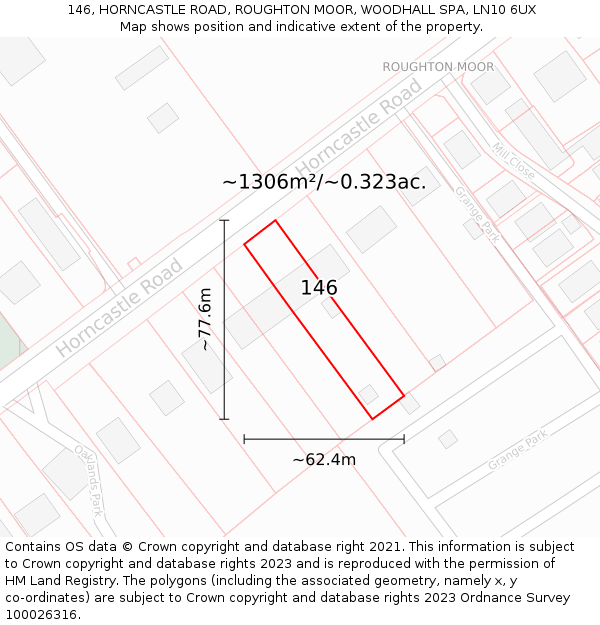 146, HORNCASTLE ROAD, ROUGHTON MOOR, WOODHALL SPA, LN10 6UX: Plot and title map