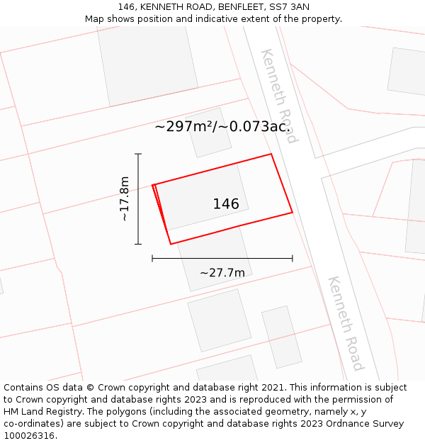 146, KENNETH ROAD, BENFLEET, SS7 3AN: Plot and title map