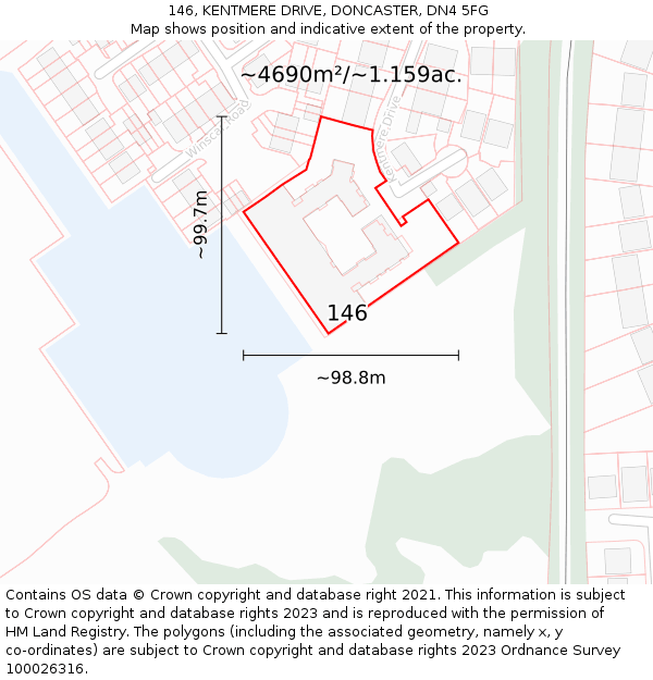 146, KENTMERE DRIVE, DONCASTER, DN4 5FG: Plot and title map