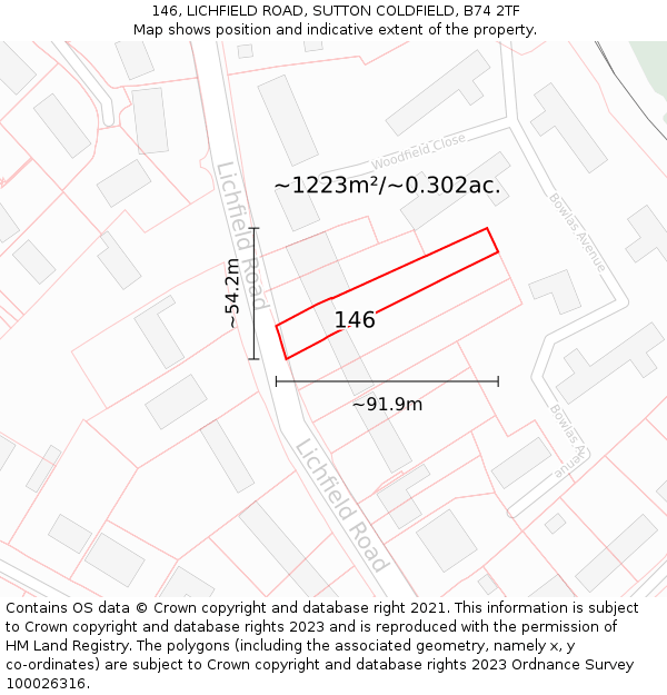 146, LICHFIELD ROAD, SUTTON COLDFIELD, B74 2TF: Plot and title map