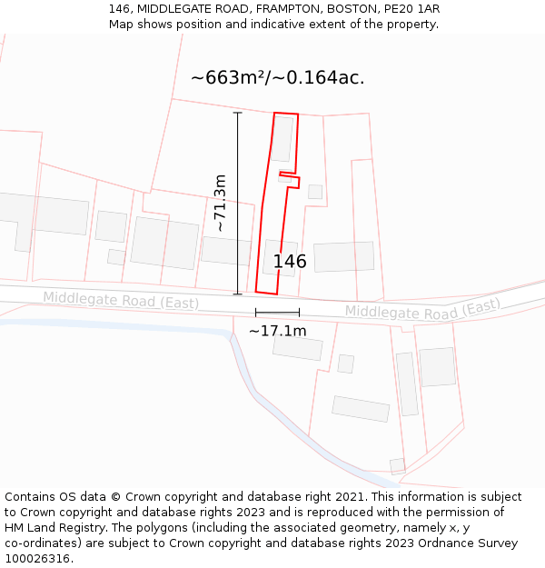 146, MIDDLEGATE ROAD, FRAMPTON, BOSTON, PE20 1AR: Plot and title map