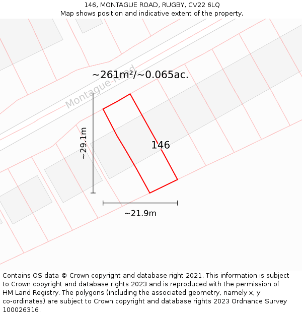 146, MONTAGUE ROAD, RUGBY, CV22 6LQ: Plot and title map
