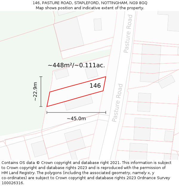146, PASTURE ROAD, STAPLEFORD, NOTTINGHAM, NG9 8GQ: Plot and title map