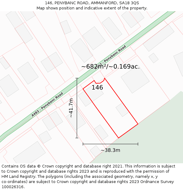 146, PENYBANC ROAD, AMMANFORD, SA18 3QS: Plot and title map