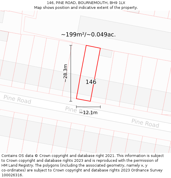 146, PINE ROAD, BOURNEMOUTH, BH9 1LX: Plot and title map
