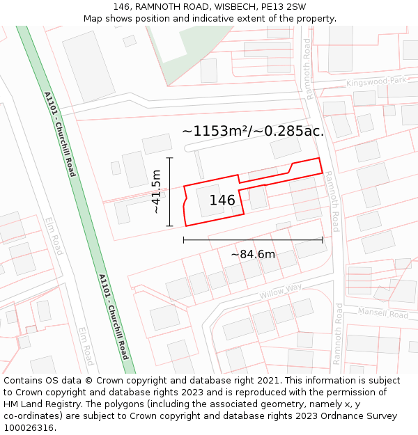 146, RAMNOTH ROAD, WISBECH, PE13 2SW: Plot and title map