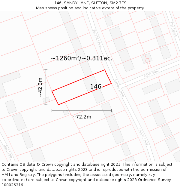 146, SANDY LANE, SUTTON, SM2 7ES: Plot and title map