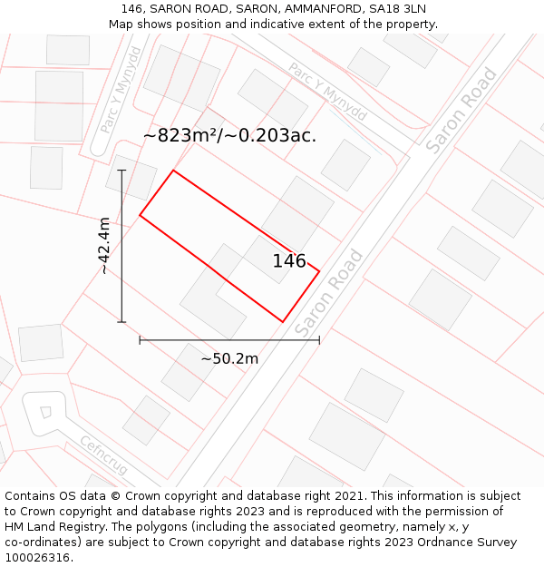 146, SARON ROAD, SARON, AMMANFORD, SA18 3LN: Plot and title map