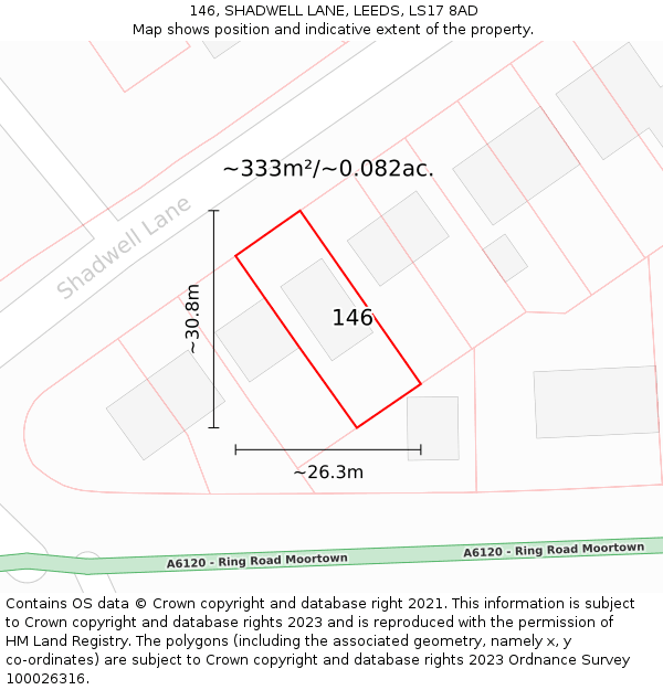146, SHADWELL LANE, LEEDS, LS17 8AD: Plot and title map