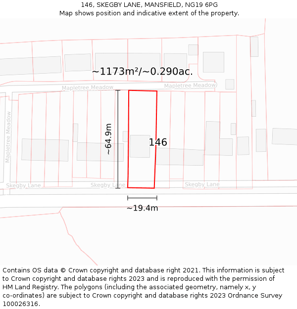 146, SKEGBY LANE, MANSFIELD, NG19 6PG: Plot and title map