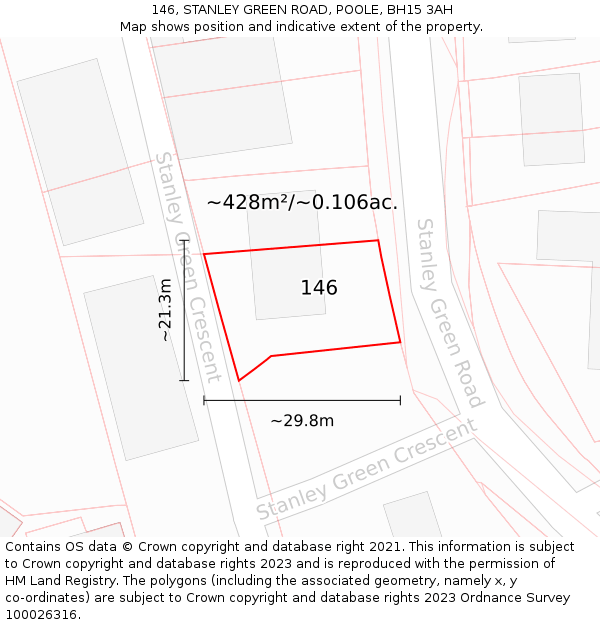 146, STANLEY GREEN ROAD, POOLE, BH15 3AH: Plot and title map
