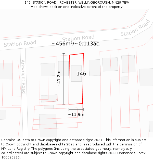 146, STATION ROAD, IRCHESTER, WELLINGBOROUGH, NN29 7EW: Plot and title map