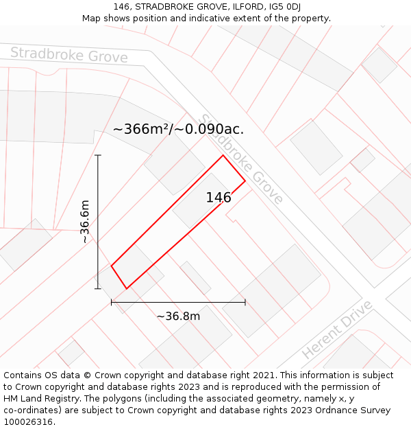 146, STRADBROKE GROVE, ILFORD, IG5 0DJ: Plot and title map