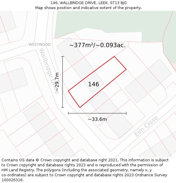 146, WALLBRIDGE DRIVE, LEEK, ST13 8JG: Plot and title map