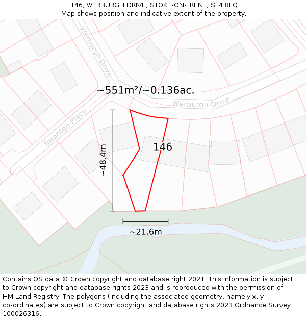 146, WERBURGH DRIVE, STOKE-ON-TRENT, ST4 8LQ: Plot and title map