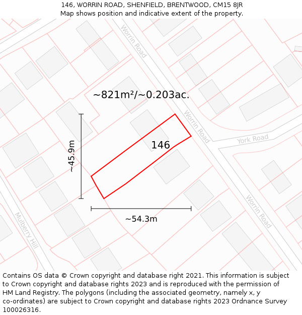 146, WORRIN ROAD, SHENFIELD, BRENTWOOD, CM15 8JR: Plot and title map
