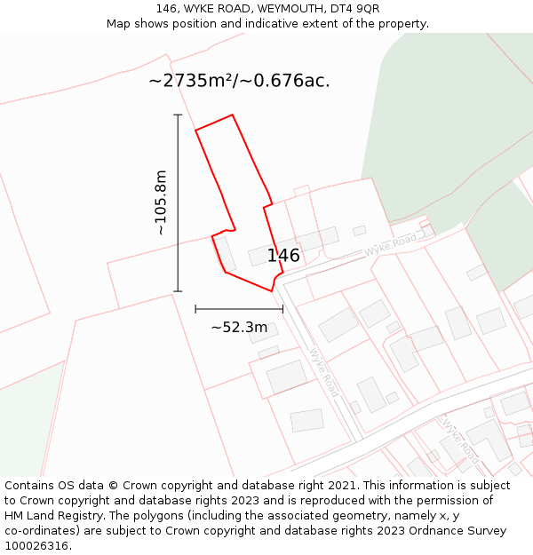 146, WYKE ROAD, WEYMOUTH, DT4 9QR: Plot and title map